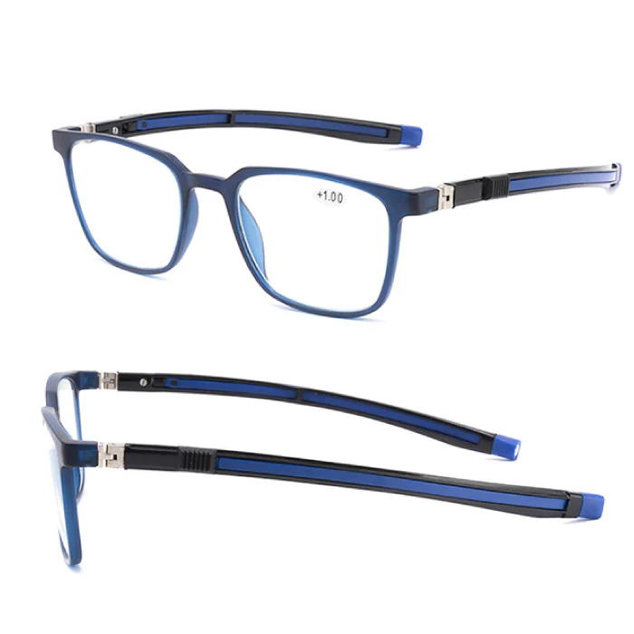 100 Eyewear Reading Glass Blue Square Rear Magnetic Anti-Blue Lens/+2.5