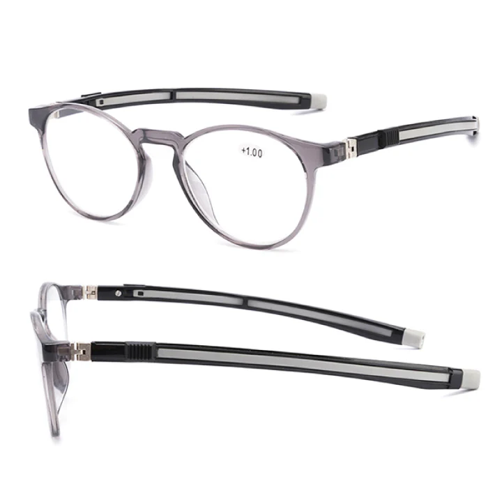 100 Eyewear Reading Glass Gray Round Rear Magnetic Anti-Blue Lens/+2.5