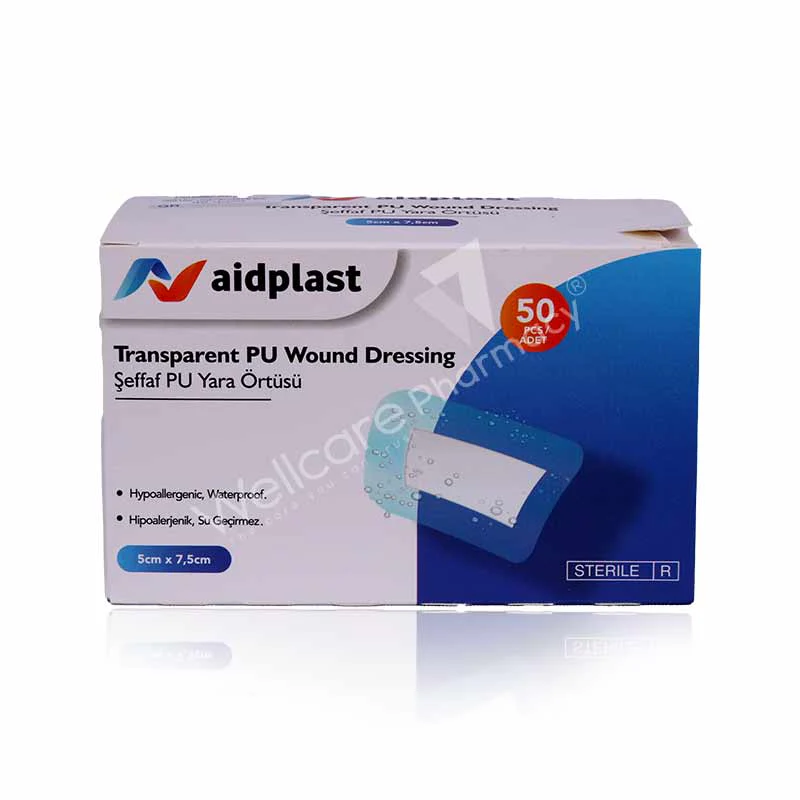 Aidplast Sterile Transparent Wound Dressing Plaster 5cmx7.5cm 50'S V6107p - Image 2