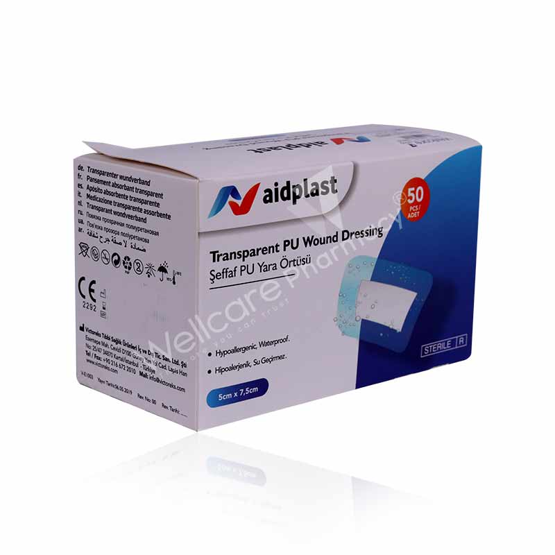 Aidplast Sterile Transparent Wound Dressing Plaster 5cmx7.5cm 50'S V6107p - Image 3