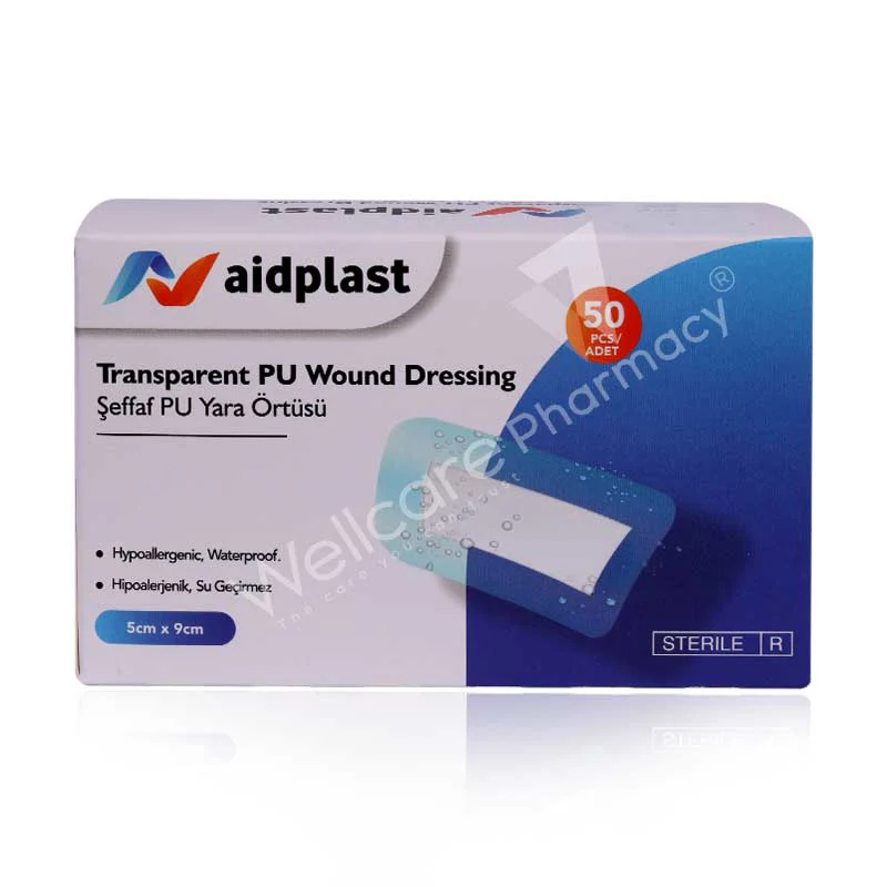 Aidplast Sterile Transparent Wound Dressing Plaster 5cmx9cm 50'S V6109p - Image 2