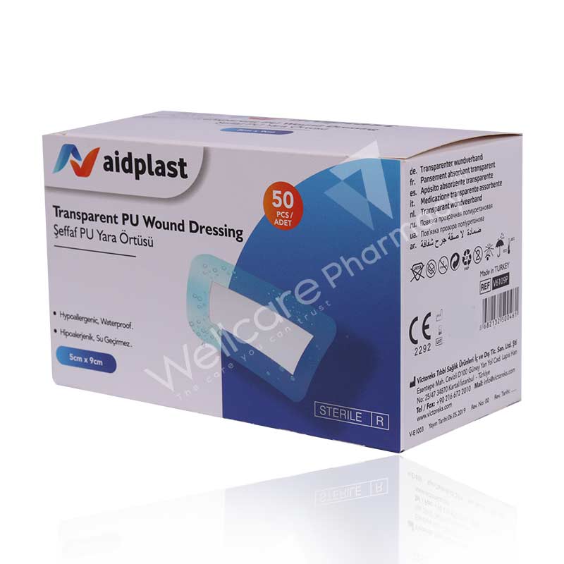 Aidplast Sterile Transparent Wound Dressing Plaster 5cmx9cm 50'S V6109p - Image 3
