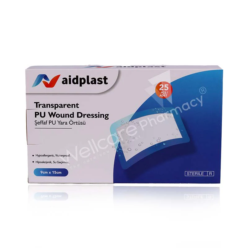 Aidplast Sterile Transparent Wound Dressing Plaster 9cmx15cm 25'S V6115p - Image 2