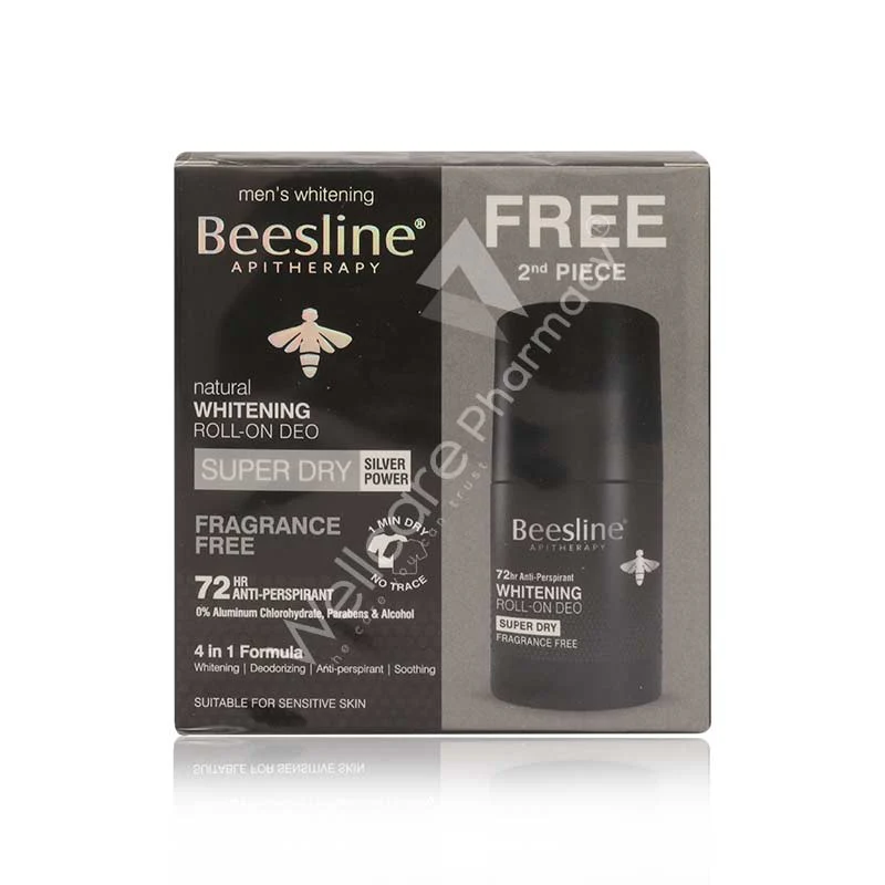 Beesline 1+1 Men'S Whitening Roll-On Deo Super Dry Fragrance Free 50ml