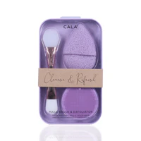 Cala Cleanse & Refresh Mask Brush And Exfoliator Set Purple - Image 2
