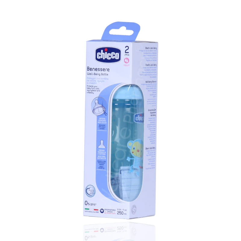 Chicco Feeding Bottle Blue 250ml 2month Plus - Image 3