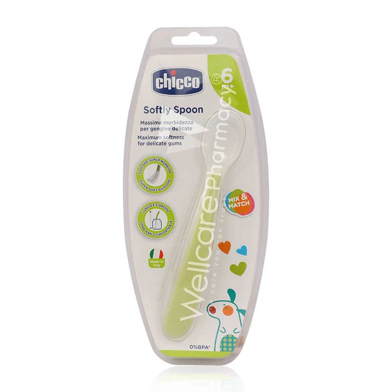 Chicco Soft Silic Spoon Green 6m Plus
