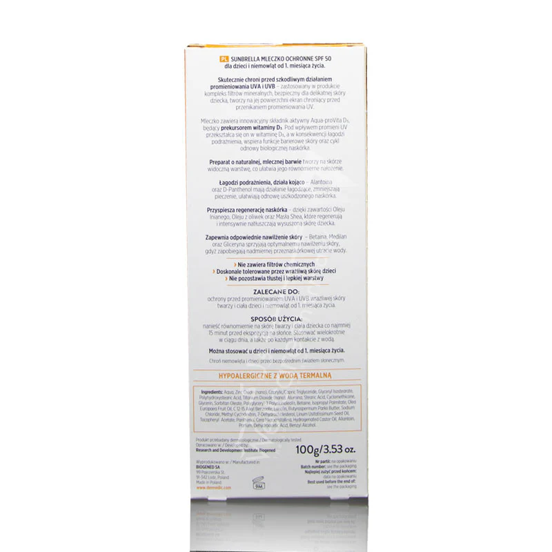 Dermedic Sunbrella Baby Sun Protection Milk 100g Spf 50 - Image 4