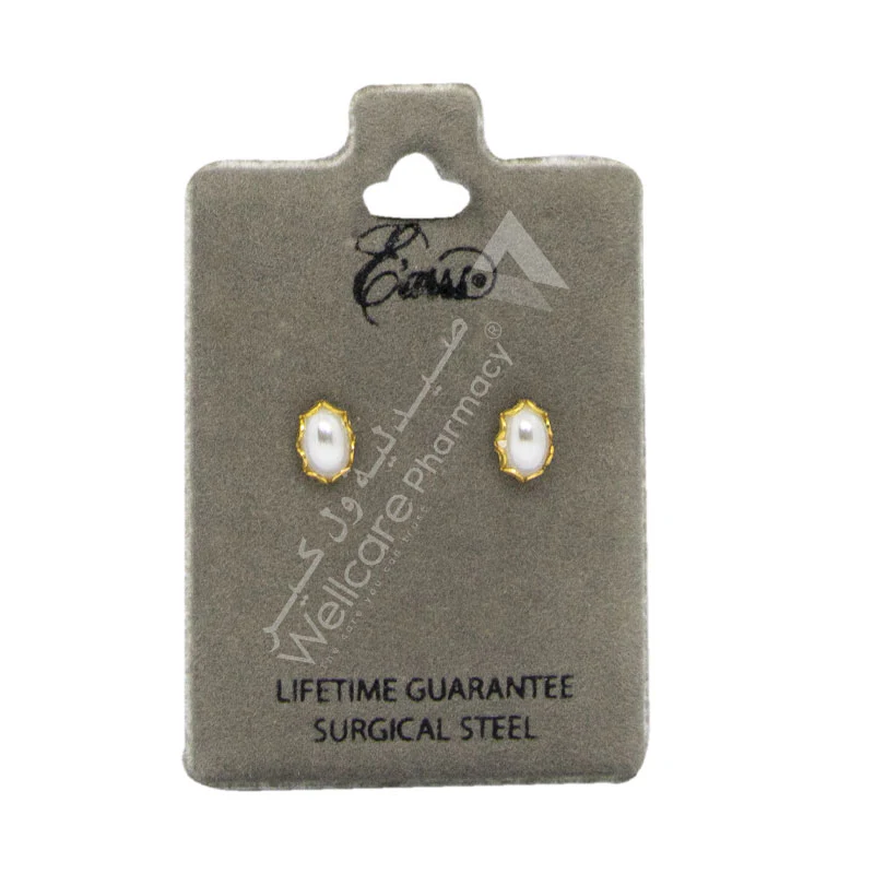Earrs Oval Pearl White And Gold Trim