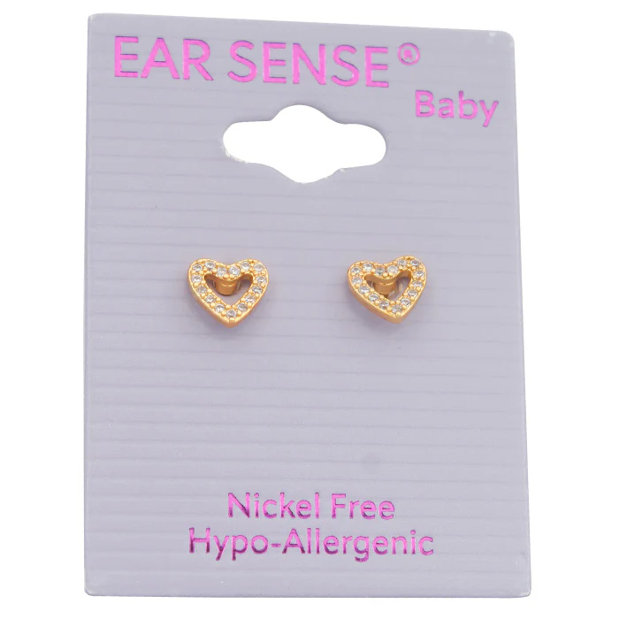 Earsense B12-7mm Gold Open Heart Earing With Cz'S