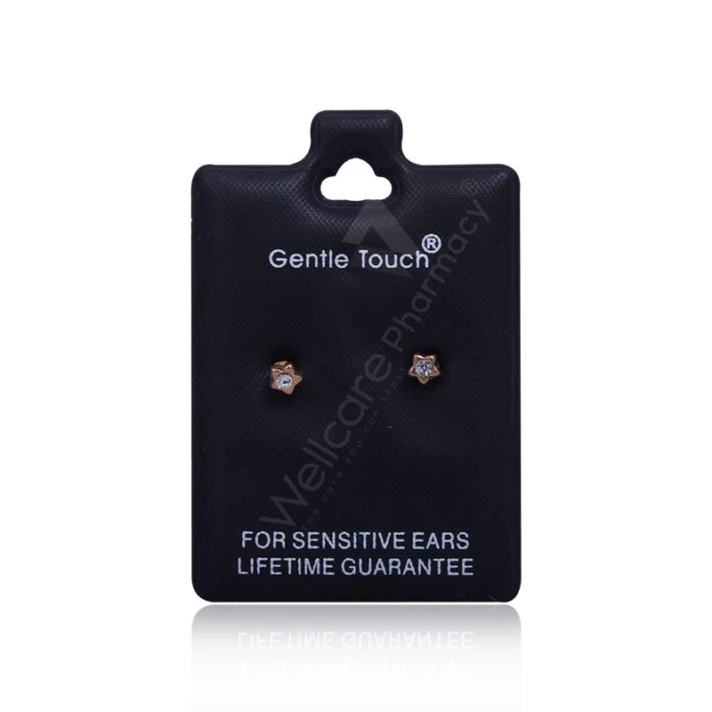 Earsense Gt118 3mm Gold Star Studs With Crystal Insert