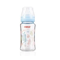 Farlin Wide Neck Glass Bottle 240ml Flora Blue Ab-32006(B) - Image 2