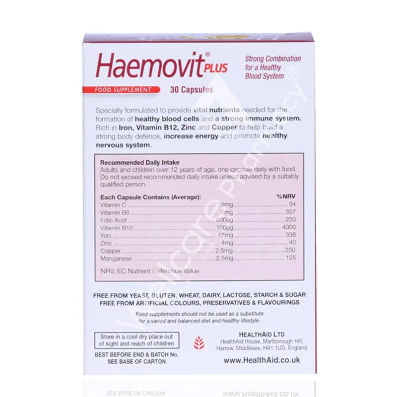 Health Aid Haemovit Plus Capsules 30'S - Image 3