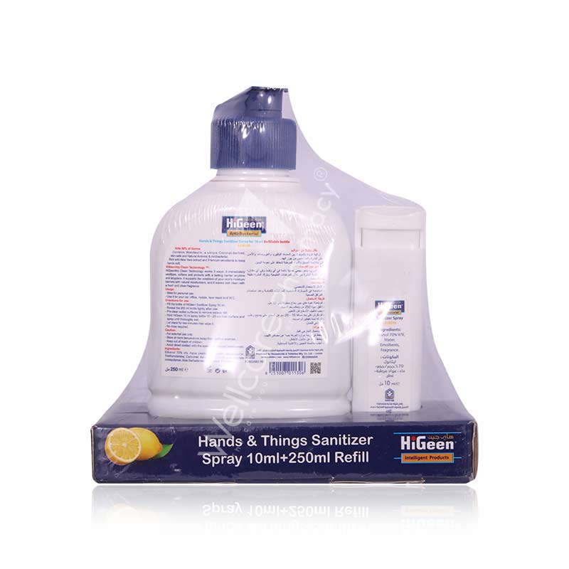 Higeen Hand & Things Sanitizer Spray Refillable Bottle Lemon 250ml - Image 3