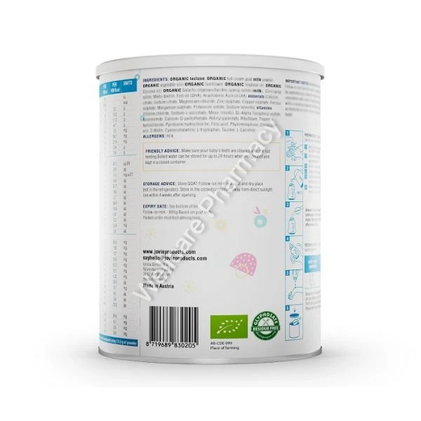 Jovie Organic Goat Milk Stage 2 Follow On 400g - Image 3