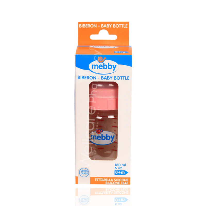 Mebby Glass Feeding Bottle 0m+ 180ml