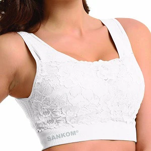 SANKOM BLACK BRA PATENT CLASSIC VEST WITH LACE MEDIUM AND LARGE - Image 2