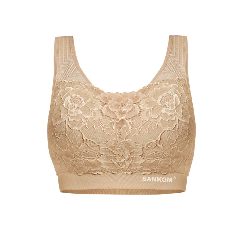 SANKOM BREATHABLE CLASSIC BRA WITH LACE BIEGE M & L
