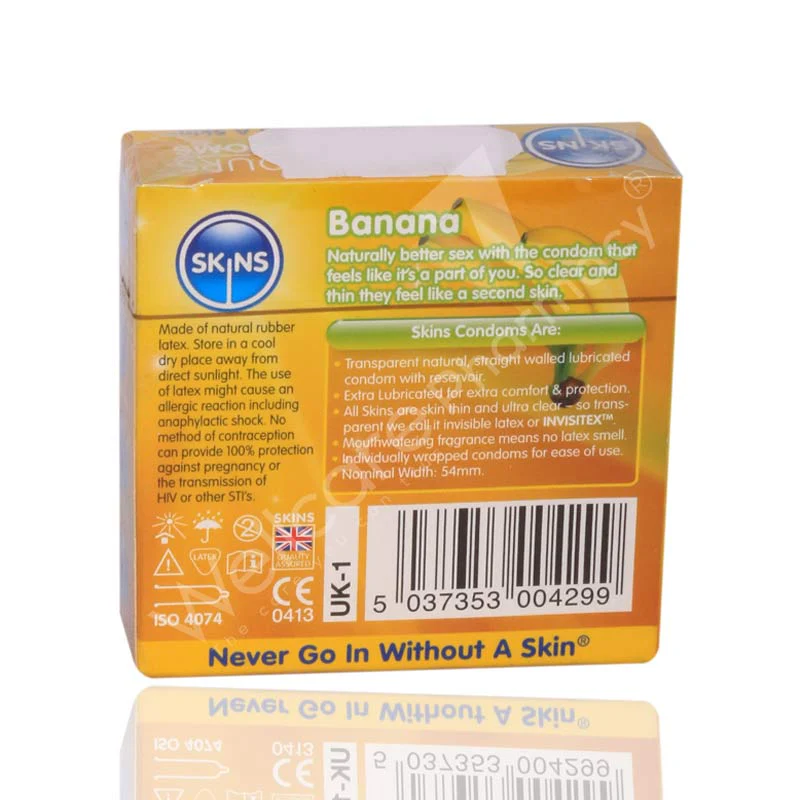 Skins Banana Flavoure Lubricated Condoms 4'S - Image 3