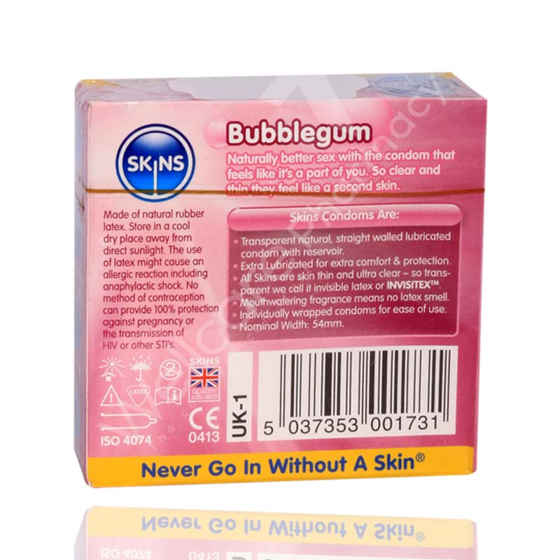 Skins Bubble Gum Flavoure Lubricated Condoms 4'S - Image 3