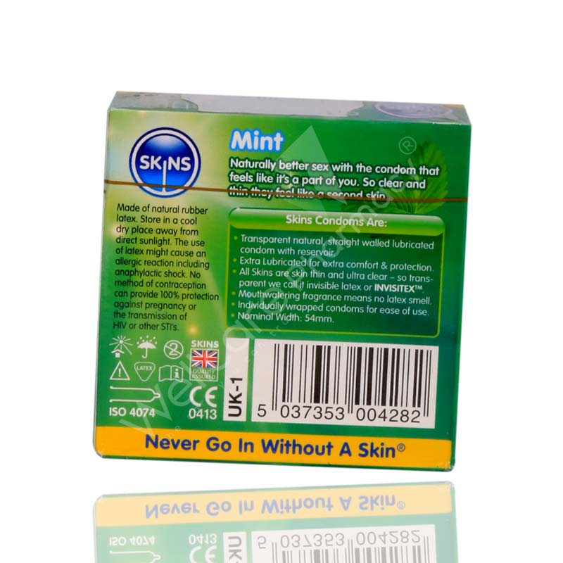 Skins Mint Flavoured Lubricated Condoms 4'S - Image 3