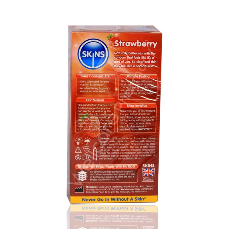 Skins Strawberry Flavoured Lubricated Condoms 12'S - Image 3